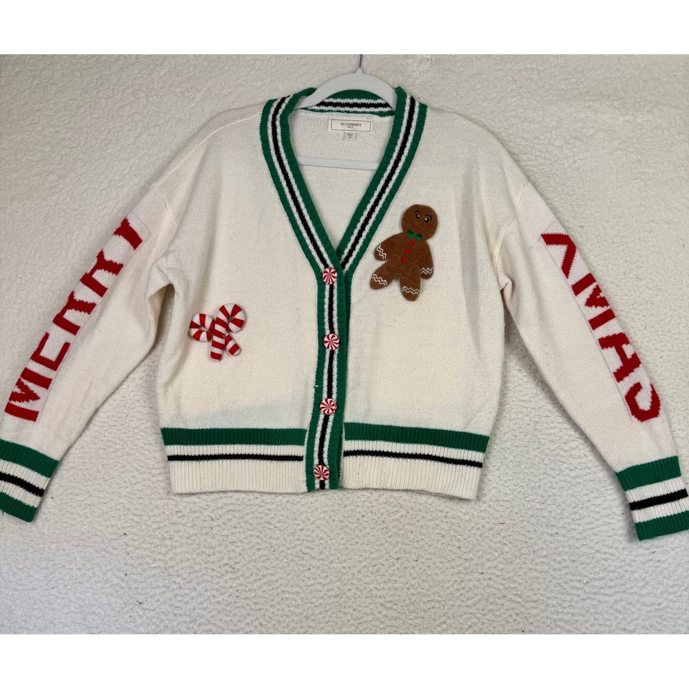 Knit Sweater Womens M Cropped Cardigan Ugly Christmas Party Holiday Candy Canes